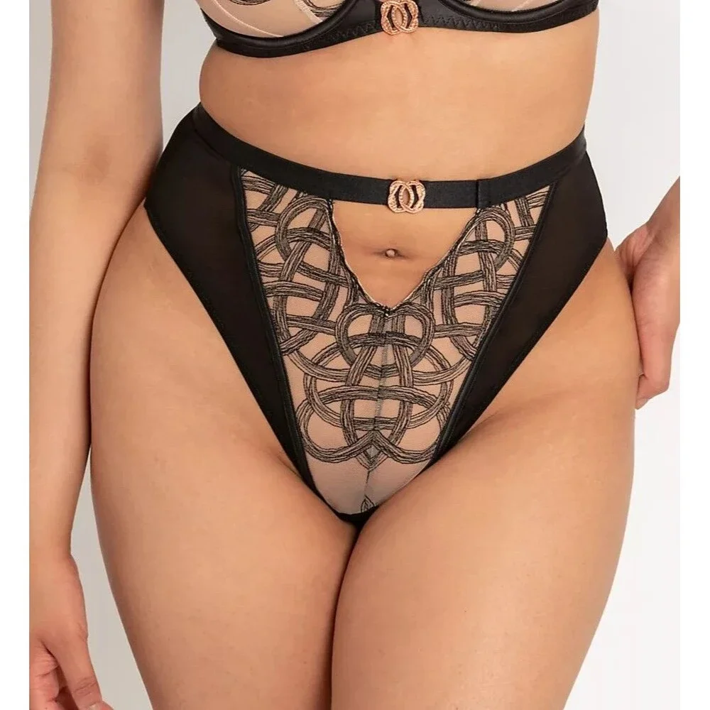 Scantilly by Curvy Kate Lovers Knot Thong Panty, Black/Latte, Size S